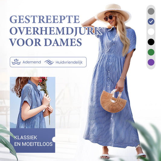 🎉 (Maat: S-4XL) 🛍️Nieuwe exclusieve zomerkleding 👗 Gestreepte revers-overhemdjurk met knopen | Met functionele zakken