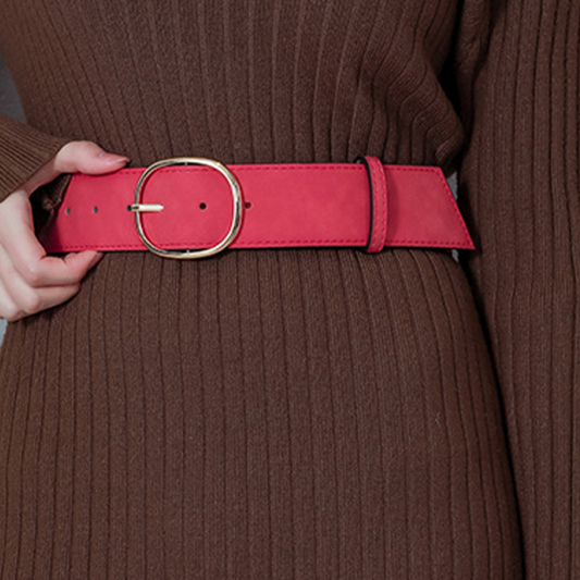 Dames Brede Neplederen Riem met Ronde Gesp