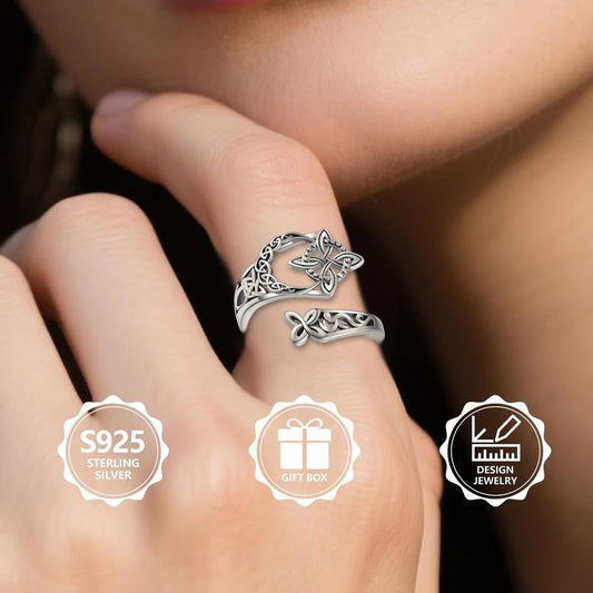 🪢 60% KORTING! 🪙 Open ring van sterling zilver S925 – Keltische knoop, verstelbaar en tijdloos design ✨