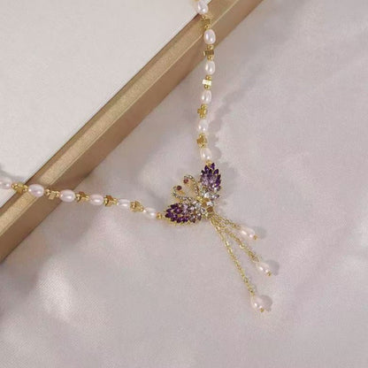 ✨ 50% KORTING 🔥 Paarse Dubbele Zwaan Hanger Ketting 🌹
