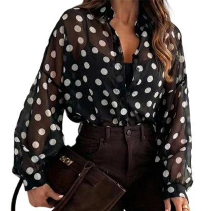 👚 50% Korting – Damesblouse met Stippen & Knoopsluiting | Retro, Elegant & Makkelijk te Combineren