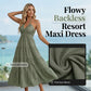 Dames halternek rugloze getrapte maxi-jurk