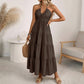 Dames halternek rugloze getrapte maxi-jurk