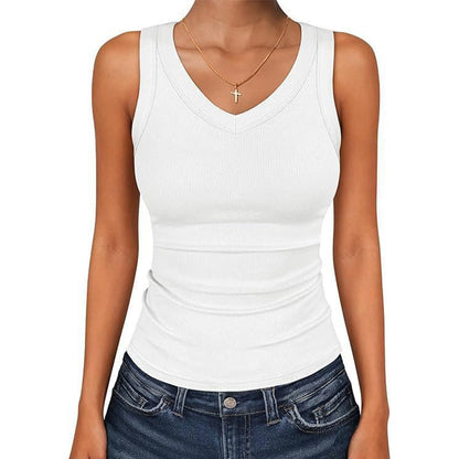 Dames tanktop met V-hals en ribbels