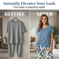👗 Dames Zijknoop Top & Geprint Broek Set – Elegant Lounge 2-delig | Lichtblauw & Lichtgroen | S-5XL