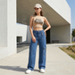 🎉 Hoge taille denim cargo wijde pijp broek