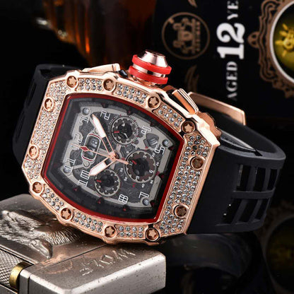 ⌚ Beperkte oplage – 56% korting✨ Luxe herenhorloge in tonneauvorm met strass-versiering
