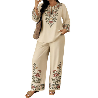 👚 NU 50% KORTING! ⏳ Dames Set met Lange Mouwen Blouse en Wijde Broek – Vloeiend, Elegant & Licht – Perfect voor Werk, Brunch of op Reis – Stijlvol 2-delig Outfit 🌸