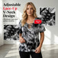 Dames tie-dye veter-sluiting V-hals T-shirt