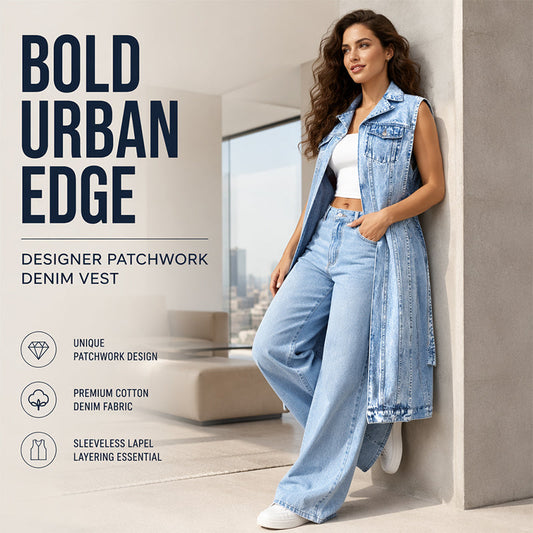 Dames mouwloze denim giletjurk met hoge split lange spijkerjas