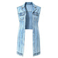 Women Sleeveless High Slit Denim Vest Dress Longline Jean Jacket